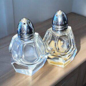 Vintage 1950s Small Crystal Glass Salt and Pepper Shakers Japan